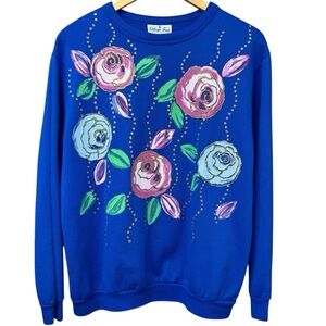 Vintage Village Fair royal blue grannycore sweatshirt, large